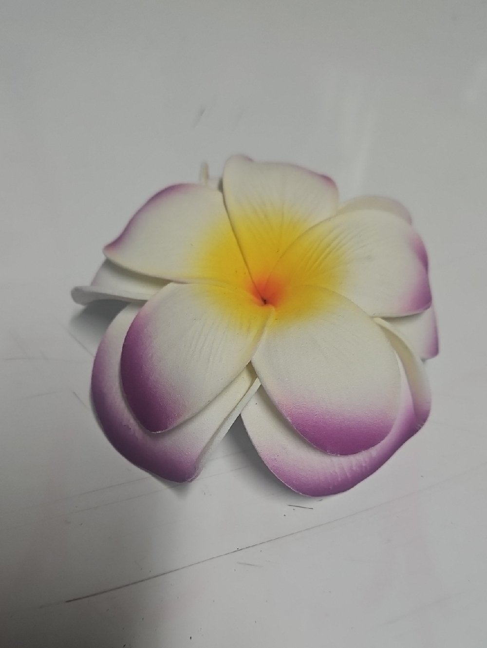 Artificial Plumeria Hair Clip - White, Yellow & Purple